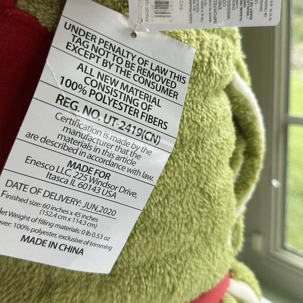 NWT Dr. Seuss The Grinch Holiday Snow Throw Blanket Dept 56 - 60x45